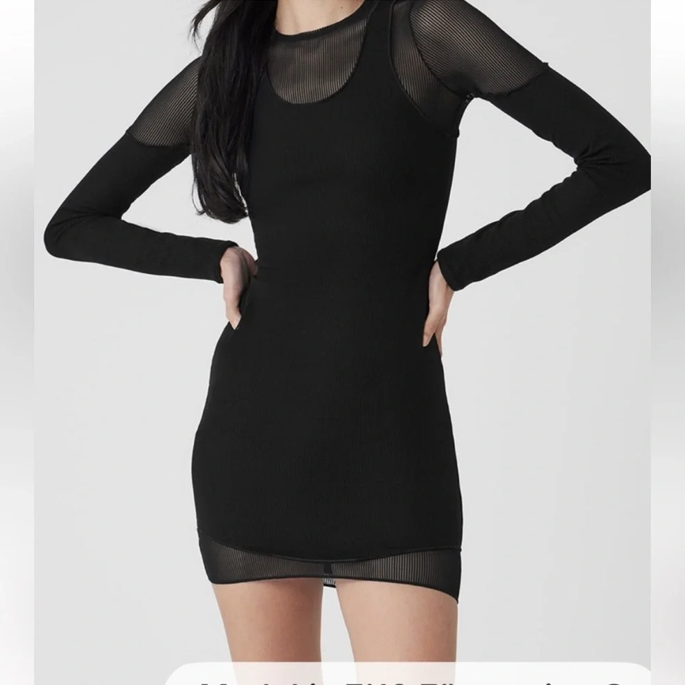 Alo Yoga Striped Mesh Synergy Long Sleeve Dress.